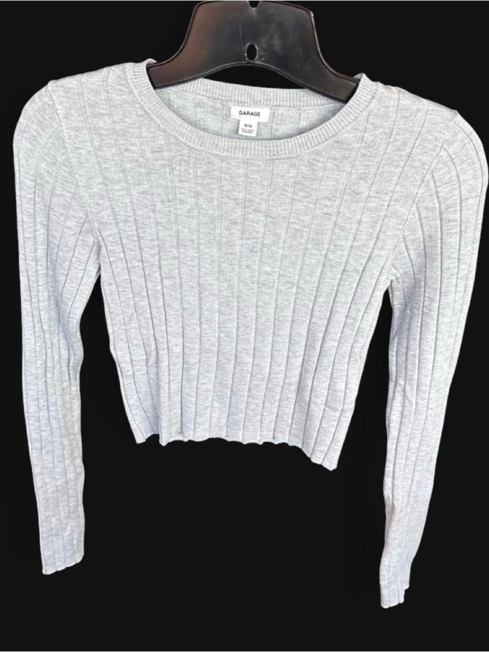 Garage Light Gray Ribbed Crewneck Long-Sleeve Crop Top